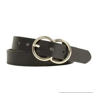 Time And Tru 2X Double Circle Faux Leather Black Belt New